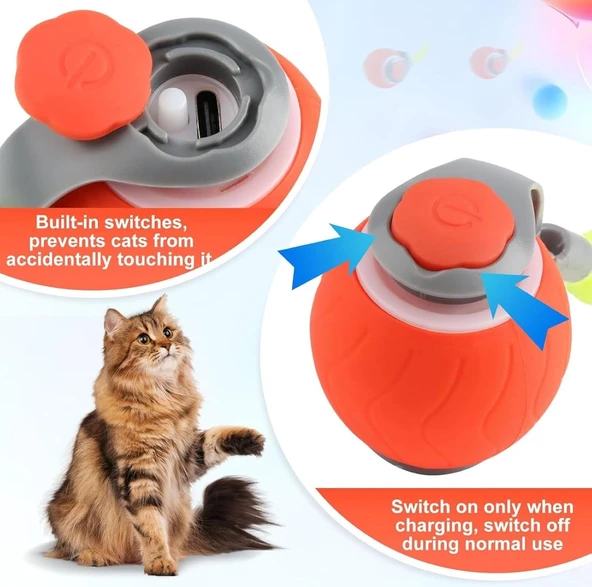 Akıllı Oyun Topu - Kuyruklu, Otomatik , Kedi ve Köpekler İçin Etkileşimli Evcil Hayvan Oyuncağı - Resim 2