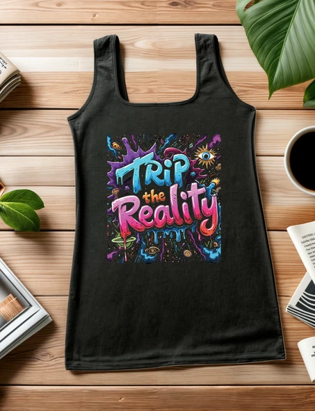 Trip the Reality Psikedelik Renkli Baskılı Kadın Atlet   Gerçekliğin Ötesinde Bir Stil