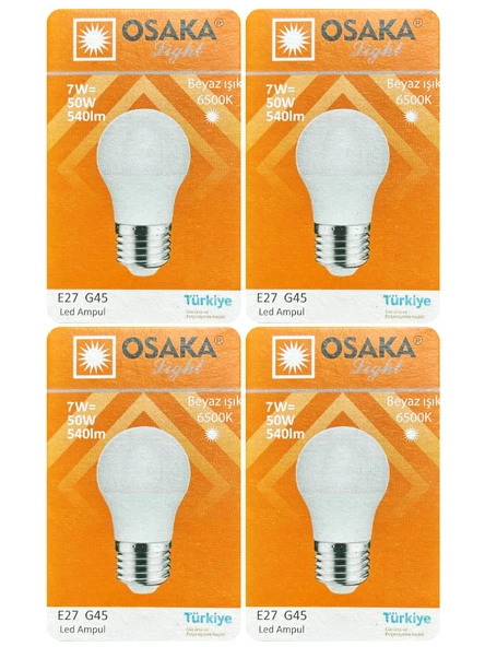 (4 Adet) Osaka 7W (50W) Beyaz Işık E27 Duylu (Kalın Duy) Led Ampul