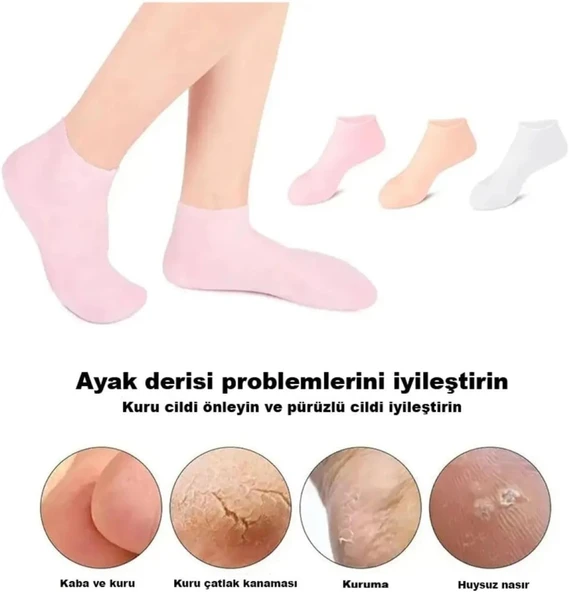 Silikon Ayak Bakım Çorabı - Nemlendirici Jel Destekli, Çatlak Önleyici ve Tekrar Kullanılabilir - 8