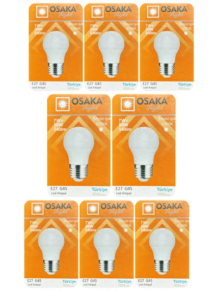 (8 Adet) Osaka 7W (50W) Beyaz Işık E27 Duylu (Kalın Duy) Led Ampul