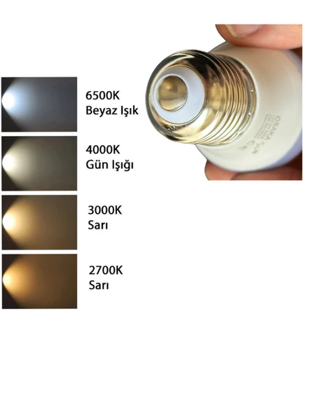 (5 Adet) Osaka 7W (50W) Beyaz Işık E27 Duylu (Kalın Duy) Led Ampul - 5