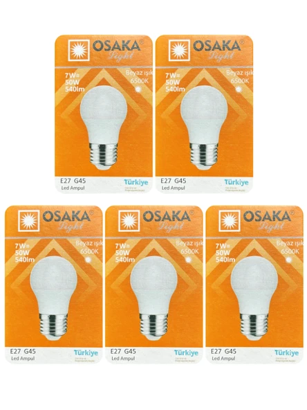 (5 Adet) Osaka 7W (50W) Beyaz Işık E27 Duylu (Kalın Duy) Led Ampul
