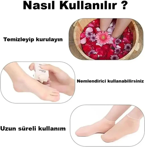 Silikon Ayak Bakım Çorabı - Nemlendirici Jel Destekli, Çatlak Önleyici ve Tekrar Kullanılabilir - 6