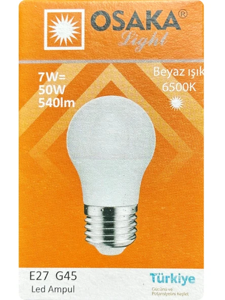 (1 Adet) Osaka 7W (50W) Beyaz Işık E27 Duylu (Kalın Duy) Led Ampul