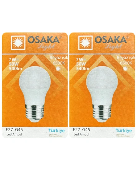 (2 Adet) Osaka 7W (50W) Beyaz Işık E27 Duylu (Kalın Duy) Led Ampul