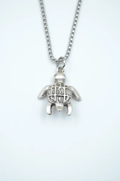 Kaplumbağ  Gümüş Kaplama Örme Zincir Kolye ürün görseli 1