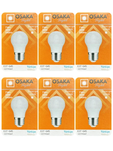 (6 Adet) Osaka 7W (50W) Beyaz Işık E27 Duylu (Kalın Duy) Led Ampul