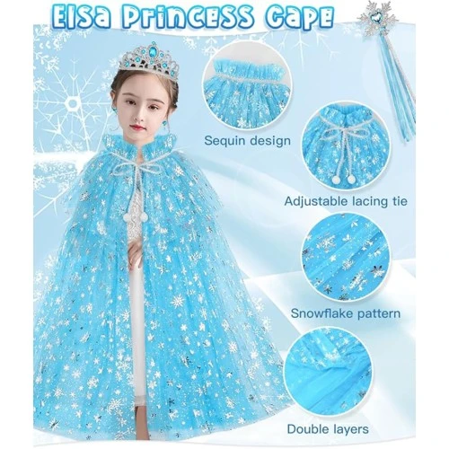 Periboia Frozen Elsa Pelerin Taç Asa ve Eldiven Seti 80 cm