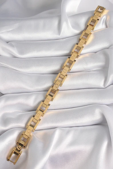 316L Çelik Gold Renk Unisex Bileklik - TJ-BB6497 - Resim 2