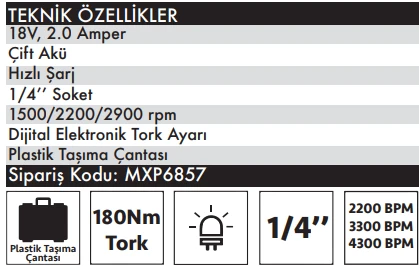 MAX EXTRA MXP6857 - 18 Volt 2 Amper Akülü Darbeli Tornavida - 3