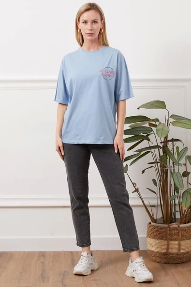 Baskılı tişört mavi - 4