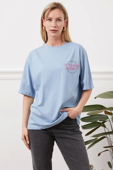 Baskılı tişört mavi - 5