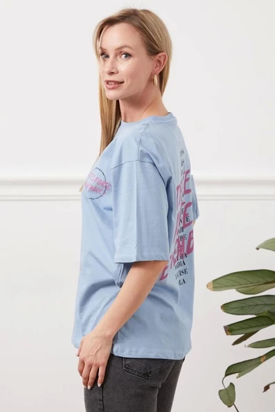 Baskılı tişört mavi - 6