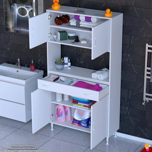 Modilayn ARDA Banyo Dolabı 100x173x32,5cm 1 çekmece 4 kapak ve 5 raflı İhtiyaca uygun kolay kurulum