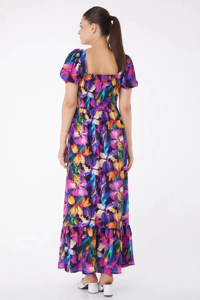 Kadın Fuşya Gipeli Kısa Kollu Elbise - 3