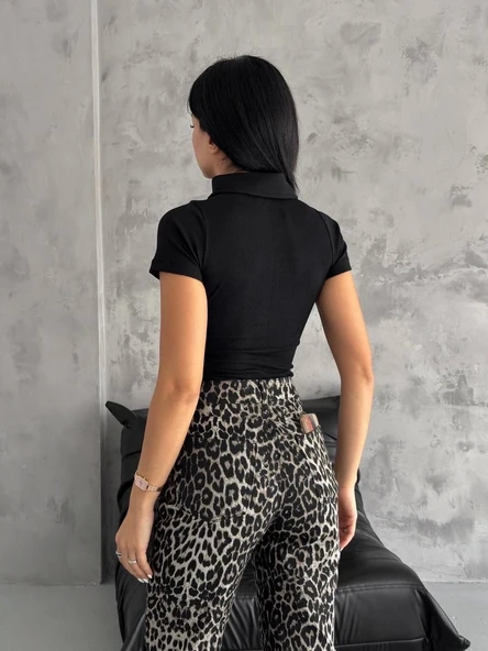 kaşkorse yaka fermuarlı bluz siyah - 2