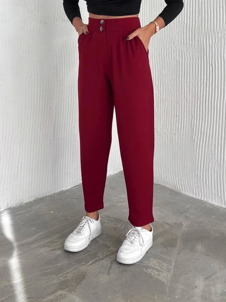 örme krep pantolon çift düğmeli - 5