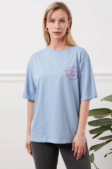 Baskılı tişört mavi - 3