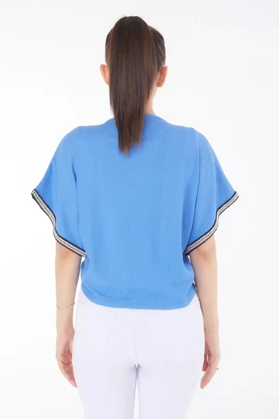 V yaka büzgülü detaylı bluz - Resim 2