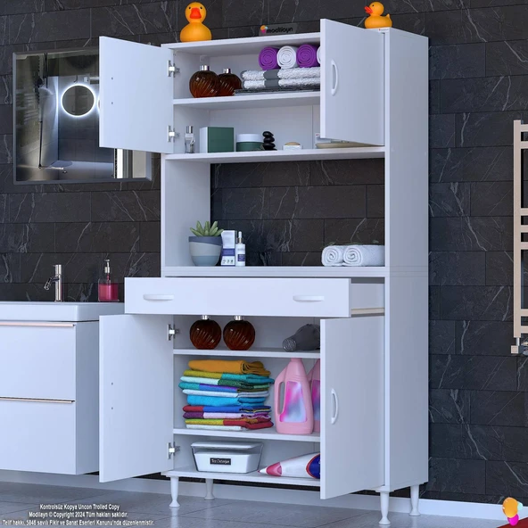 Modilayn ARDA Banyo Dolabı 95x173x32,5cm 1 çekmece 4 kapak ve 6 raflı İhtiyaca uygun kolay kurulum - 2