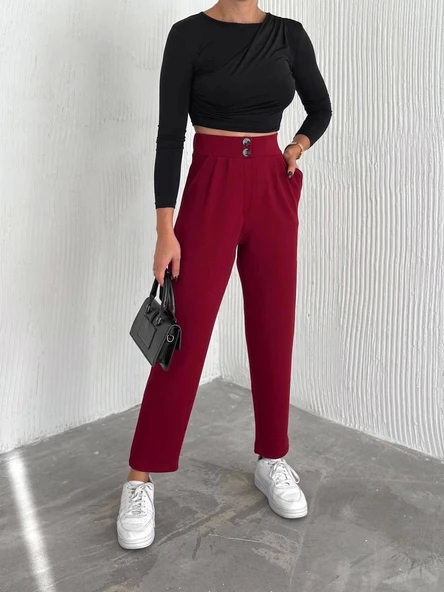 örme krep pantolon çift düğmeli