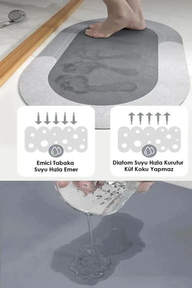 Busstier 40x60 cm Ultra Emici Sihirli Banyo Paspası, Hızlı Kuruyan, Kaymaz Tabanlı - 2