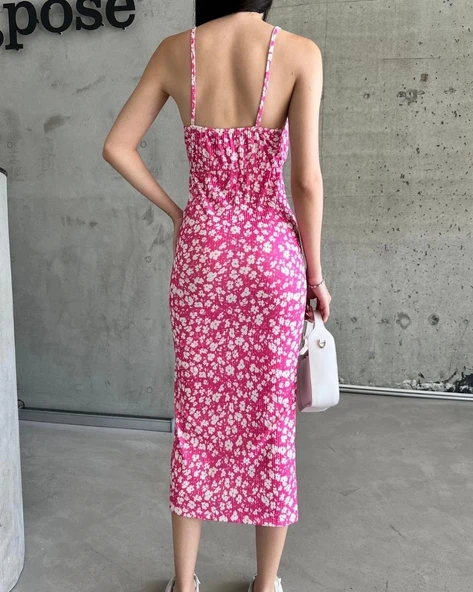 Kaşkorse Desenli askılı elbise - 3