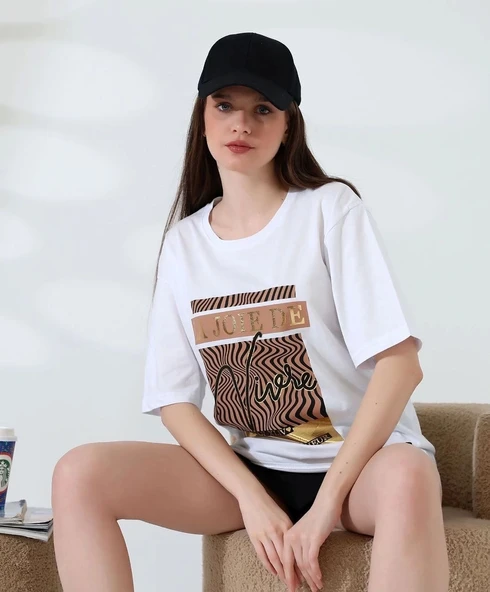 Varak çizgili Oversize tişört - 2