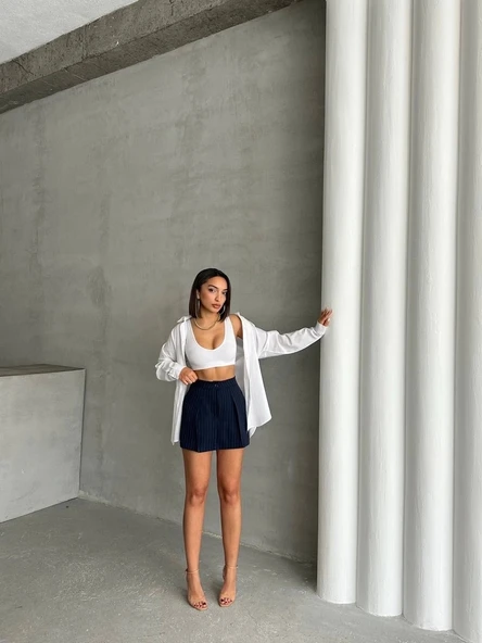 Çizgili şort etek - 3