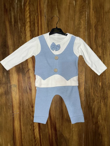 3-12 aylık papyonlu takım mavibeyaz