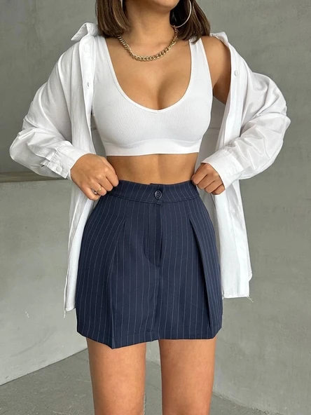 Çizgili şort etek - 4