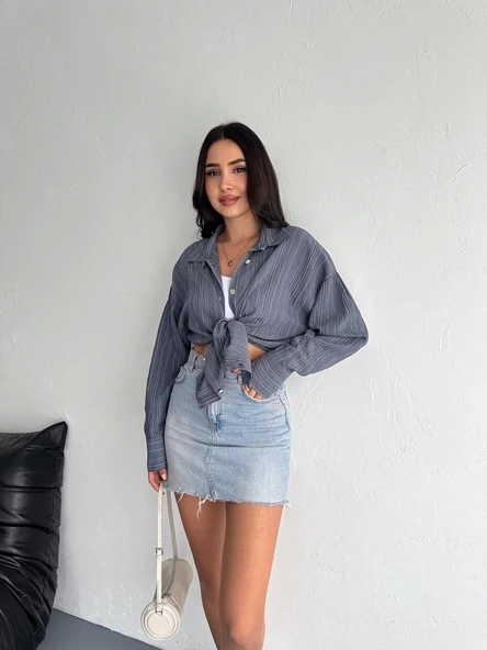 Çizgili oversize gömlek - 3