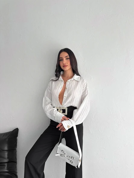 Çizgili oversize gömlek - 4