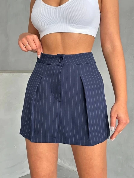 Çizgili şort etek - 6