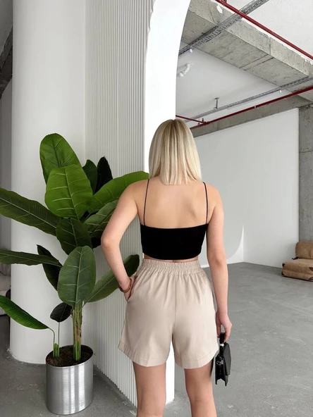 Çıtçıtlı gabardin şort - 5