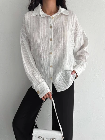 Çizgili oversize gömlek - 3