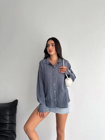 Çizgili oversize gömlek - 4