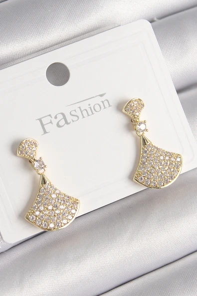 Pirinç Gold Renk Zirkon Taşlı Motif Model Kadın Küpe - TJ-BKP9778 ürün görseli 1