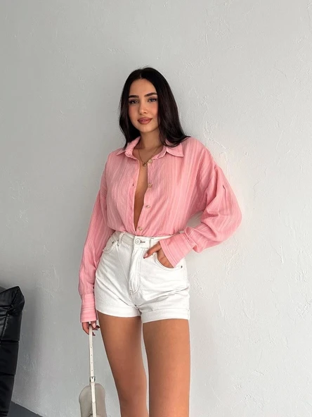 Çizgili oversize gömlek - 3