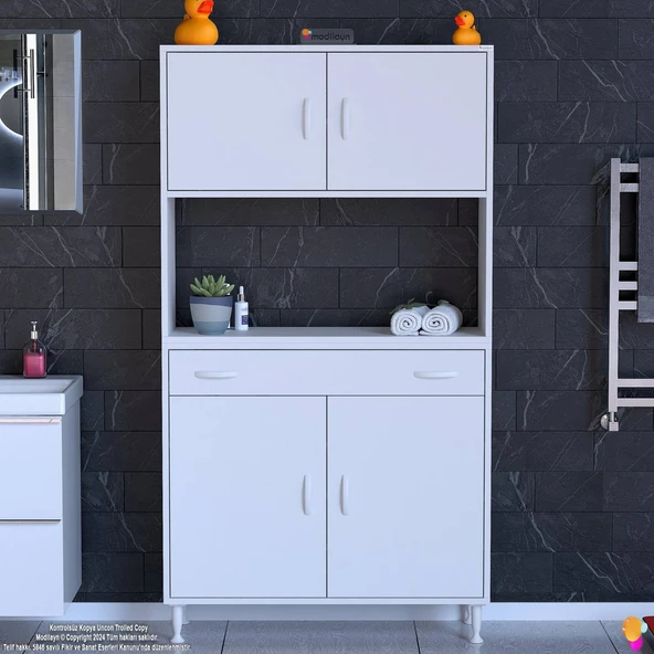 Modilayn ARDA Banyo Dolabı 90x173x32,5cm 1 çekmece 4 kapak ve 7 raflı İhtiyaca uygun kolay kurulum - Resim 3