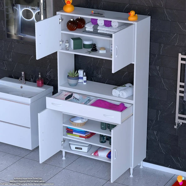 Modilayn ARDA Banyo Dolabı 90x173x32,5cm 1 çekmece 4 kapak ve 5 raflı İhtiyaca uygun kolay kurulum