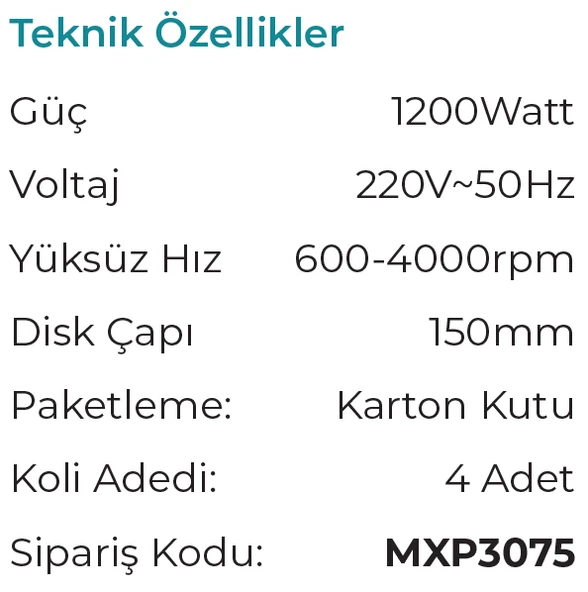 MAX EXTRA MXP3075 - Profesyonel 150mm Orbital Polisaj Makinesi 1200 Watt - Resim 2