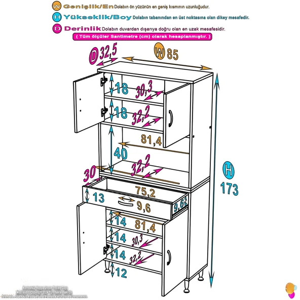 Modilayn ARDA Banyo Dolabı 85x173x32,5cm 1 çekmece 4 kapak ve 7 raflı İhtiyaca uygun kolay kurulum - Resim 4