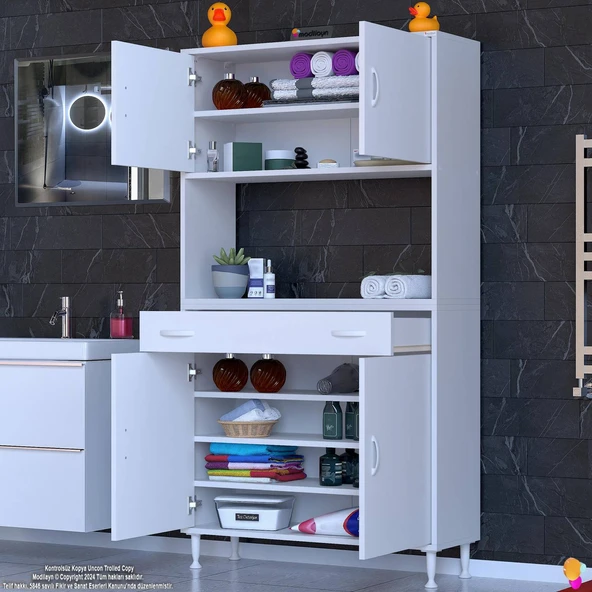 Modilayn ARDA Banyo Dolabı 90x173x32,5cm 1 çekmece 4 kapak ve 7 raflı İhtiyaca uygun kolay kurulum - Resim 2