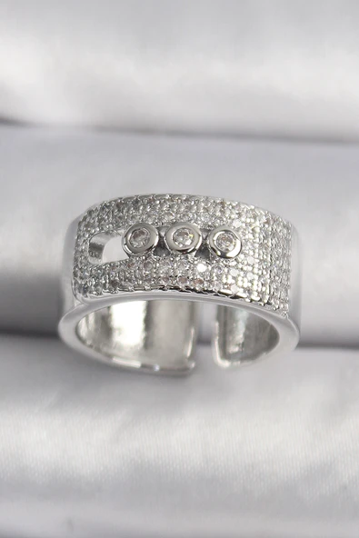 Pirinç Gümüş Renk Zirkon Taşlı Messika Model Kadın Yüzük - TJ-BYK3487 ürün görseli 1