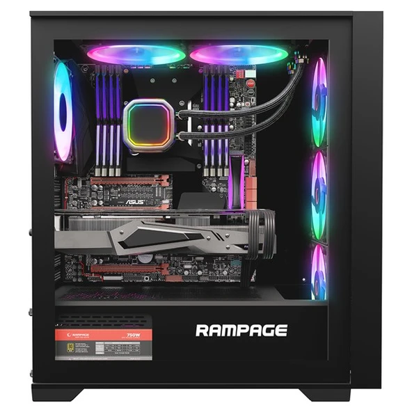 RAMPAGE 750W 80+ BRONZE VOYAGER 4-RGB FANLI GAMING MID-TOWER PC KASASI - Resim 4