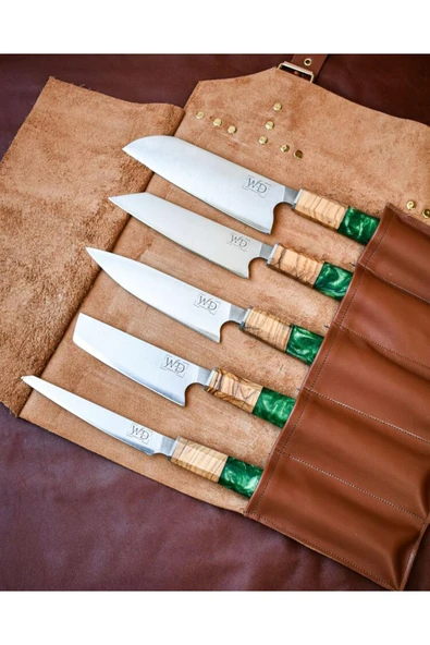 Wooddiamonds Deri Çantalı 5'li Şef Bıçağı Seti - 4