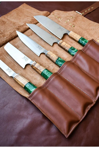 Wooddiamonds Deri Çantalı 5'li Şef Bıçağı Seti - 2
