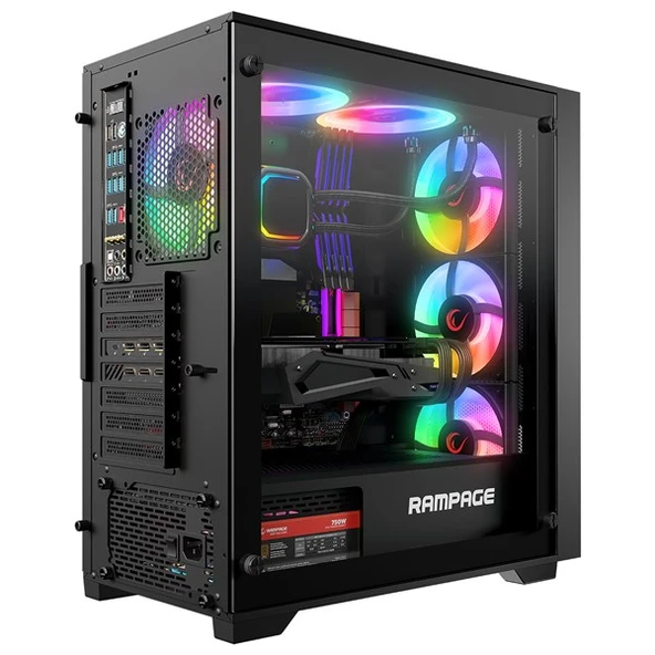 RAMPAGE 750W 80+ BRONZE VOYAGER 4-RGB FANLI GAMING MID-TOWER PC KASASI - Resim 5